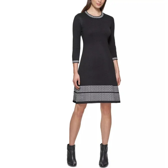 Printed-Trim Sweater Dress - Picture 1 of 12